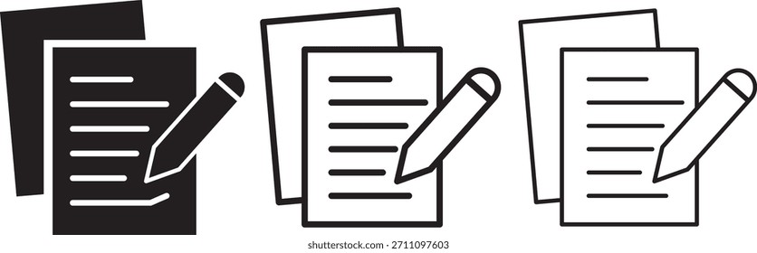 Conjunto de iconos de Editar, Lápiz en Formas circulares, Diseño - documento con un lápiz, símbolo Vector de texto de Editar,
