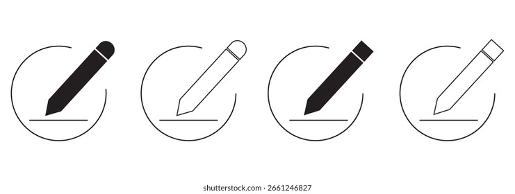 Vetor de ícone de edição isolado em fundo branco. Ícone de Lápis Preto. inscreva-se Vetor de ícone. Editar conjunto de texto. Conjunto de ícones de edição de lápis Dois e Quatro. 