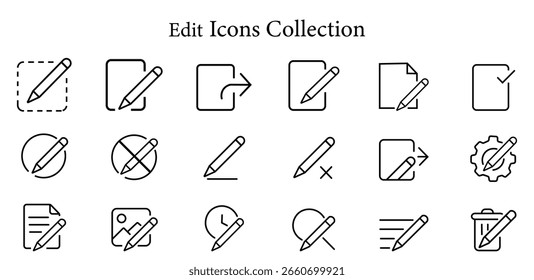 Editar Conjunto de Vetores de Coleção de Ícones | Lápis, Borracha, Corte e Ferramentas de Edição de IU para Aplicativos, Software, Interface Web e Projetos de Design Gráfico