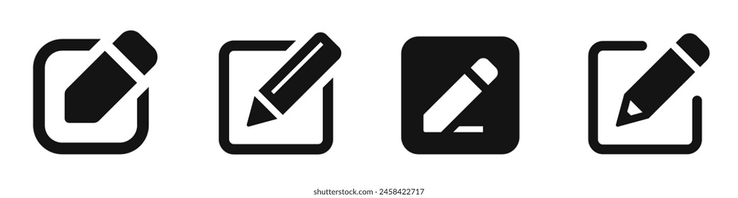 Edit icons set. Editing text symbol. Writing note, edit document, notepad, pencil, crayons, sign up, pen sign - stock vector.