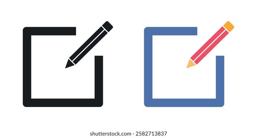 Edit icons set vectors black and colored style