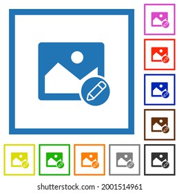 Editar iconos de color plano de imagen en marcos cuadrados sobre fondo blanco