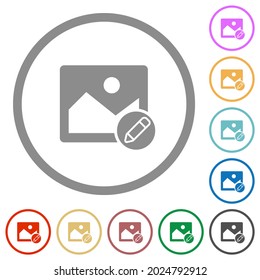 Edit image flat color icons in round outlines on white background