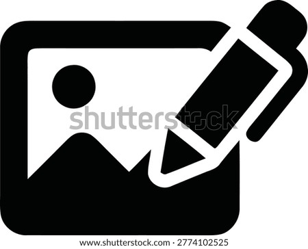 Edit image icon, vector illustration. Simple icon of a picture with a pencil, representing image editing, design, or modification. Isolated on white background.