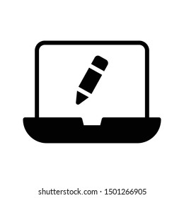 edit laptop glyph flat vector icon