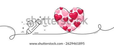 Edit line icon. Continuous line big heart. Information pencil sign. Drawing info symbol. 3d hearts in heart shaped loop. Edit single line ribbon. Loop curve pattern. Vector