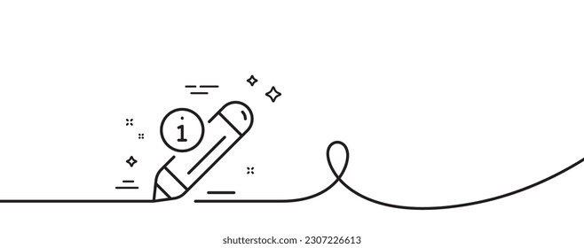 Edit line icon. Continuous one line with curl. Information pencil sign. Drawing info symbol. Edit single outline ribbon. Loop curve pattern. Vector