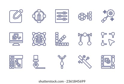 Edit line icon set. Editable stroke. Vector illustration. Containing edit, scale, pencil, settings, layout, color palette, colors, magic wand, anchor, transform, graphic editor, ink pen, pixel.