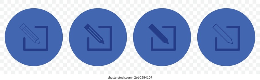 Symbolsatz bearbeiten und ändern - Symbole der Stiftwerkzeugbenutzeroberfläche in blauer Farbe auf transparentem Hintergrund. EPS 10.