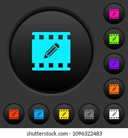 Edit movie dark push buttons with vivid color icons on dark grey background