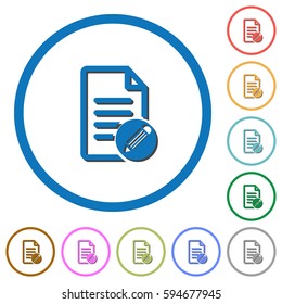 Edit note flat color vector icons with shadows in round outlines on white background
