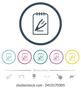 Edit note outline flat color icons in round outlines. 6 bonus icons included.