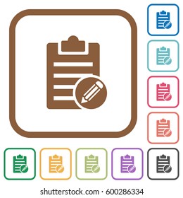Edit note simple icons in color rounded square frames on white background