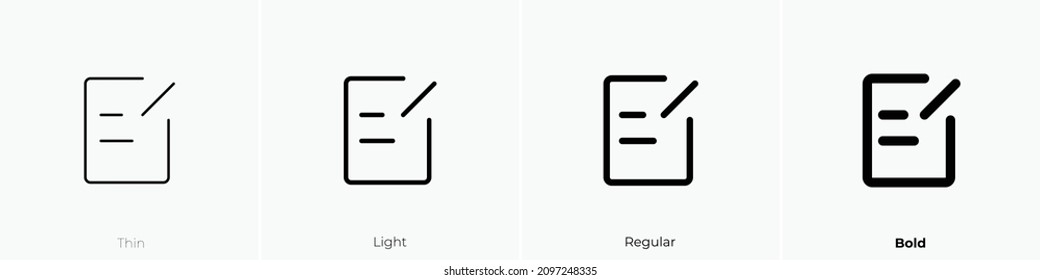 edit one icon. Thin, Light Regular And Bold style design isolated on white background