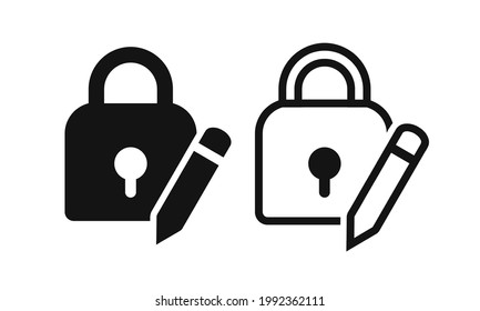Edit password sign. Padlock with pen tool. Update protection, edit security. Illustration vector