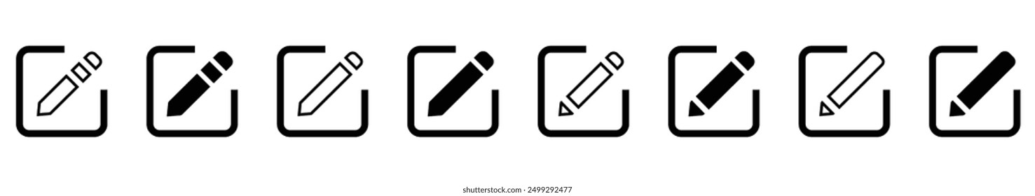 Edit pen icon, create modify pen sign button, Pencil icon, sign up icon, editing text file document icons.