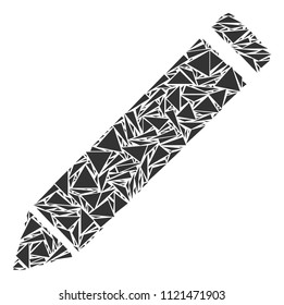 Edit pencil collage of triangle items in different sizes and shapes. Vector polygons are arranged into edit pencil illustration. Geometric abstract vector illustration.