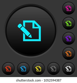 Edit with pencil dark push buttons with vivid color icons on dark grey background