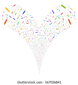 Edit Pencil fireworks stream. Vector illustration style is flat bright multicolored iconic symbols on a white background. Object double fountain made from random icons.