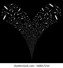 Edit Pencil fireworks stream. Vector illustration style is flat white iconic symbols on a black background. Object double fountain done from random pictograms.