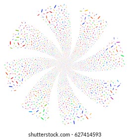 Edit Pencil fireworks swirl rotation. Vector illustration style is flat bright multicolored iconic symbols on a white background. Object flower done from random pictographs.