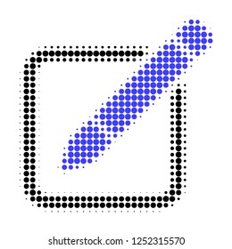 Edit pencil halftone dotted icon. Halftone pattern contains round elements. Vector illustration of edit pencil icon on a white background.