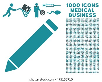 Edit Pencil icon with 1000 medical business soft blue vector pictographs. Design style is flat bicolor symbols, white background.