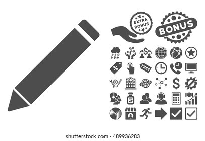 Edit Pencil icon with bonus design elements. Vector illustration style is flat iconic symbols, gray color, white background.
