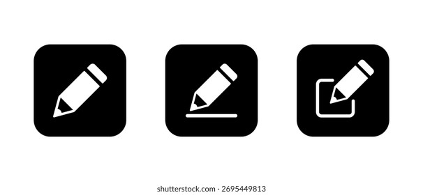 Edit pencil icon set in black square. Writing and drawing symbol