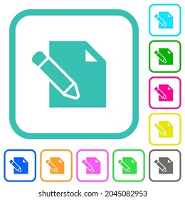 Edit with pencil solid vivid colored flat icons in curved borders on white background