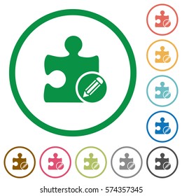 Edit plugin flat color icons in round outlines on white background