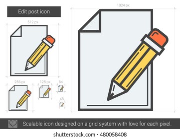 Edit post vector line icon isolated on white background. Edit post line icon for infographic, website or app. Scalable icon designed on a grid system.