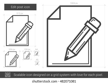 Edit post vector line icon isolated on white background. Edit post line icon for infographic, website or app. Scalable icon designed on a grid system.