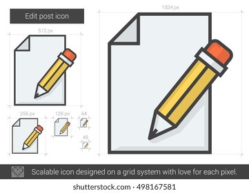 Edit post vector line icon isolated on white background. Edit post line icon for infographic, website or app. Scalable icon designed on a grid system.
