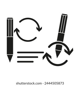 iconos de proceso de Editar. Lápices con flechas. Redacción y revisión. Ilustración vectorial. EPS 10.