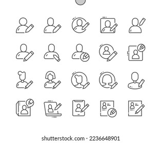 Profil bearbeiten. Avatare für die Benutzeroberfläche. Account. Pixel Perfect Vector Thin Line Icons. Einfaches Minimal-Piktogramm