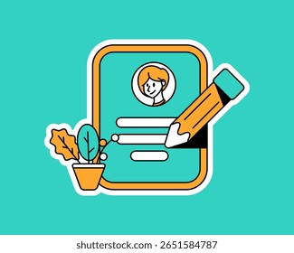 Editar Perfil Estilo de diseño plano, forma con lápiz e imagen de usuario, que representa la edición de perfiles, perfecto para la gestión de Cuentas y el diseño de la interfaz de datos de usuario.