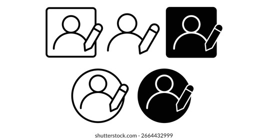 Editar Perfil Icon Set Negro y Blanco Cuadrado y Círculo Usuario Avatar Símbolos con Lápiz Vector Diseño Ilustración