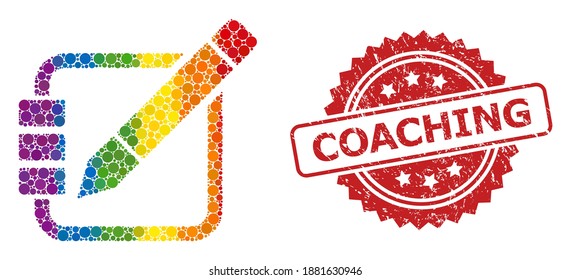 Edit records collage icon of spheric elements in various sizes and LGBT colored shades, and Coaching rubber rosette stamp. A dotted LGBT-colored Edit records for lesbians, gays, transgenders,