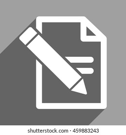 Edit Records long shadow vector icon. Style is a flat edit records white iconic symbol on a gray square background.