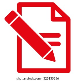 Edit Records vector icon. Style is flat symbol, red color, rounded angles, white background.