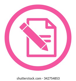 Edit Records vector icon. Style is flat rounded symbol, pink color, rounded angles, white background.