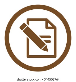 Edit Records vector icon. Style is flat rounded symbol, brown color, rounded angles, white background.