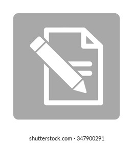 Edit Records vector icon. Style is flat rounded square button, white and silver colors, white background.