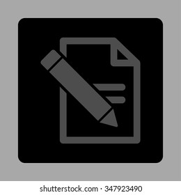 Edit Records vector icon. Style is flat rounded square button, gray and black colors, silver background.