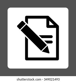 Edit Records vector icon. Style is flat rounded square button, black and white colors, gray background.