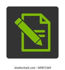 Edit Records vector icon. Style is flat rounded square button, eco green and gray colors, white background.