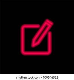 Edit red glowing neon ui ux icon. Glowing sign logo vector