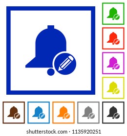 Edit reminder flat color icons in square frames on white background