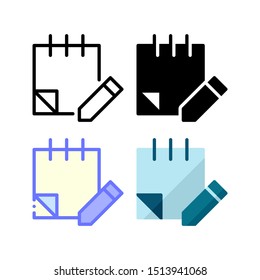 Edit sticky notes icon. With outline, glyph, filled outline and flat style